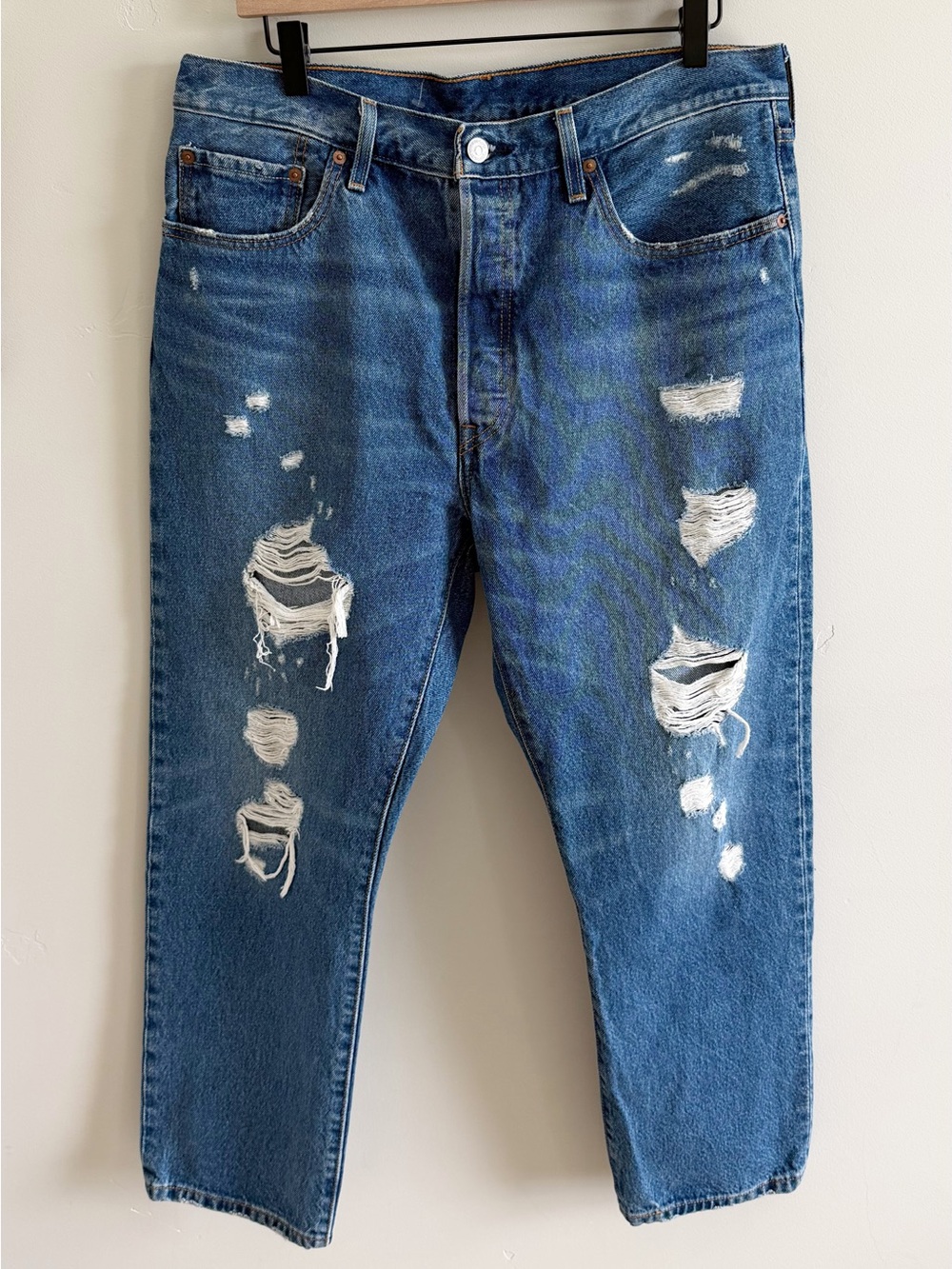 Levi’s 501 High Rise Straight Leg Distressed Jeans